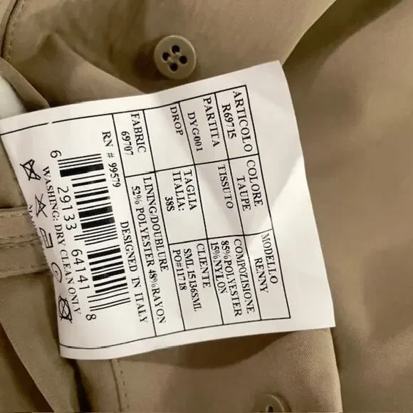 Cianni Cellini Beige Belted Trench Coat Men 38 Short Classic Tailored Outerwear - Picture 4 of 16